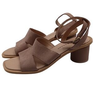 Lucky Brand Pemal Sandals Womens 9 Brown Block Heel Ankle Strap Leather EUC